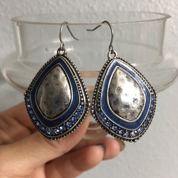 Premier Design Silver and Blue Crystal Earrings - Picture 2 of 2